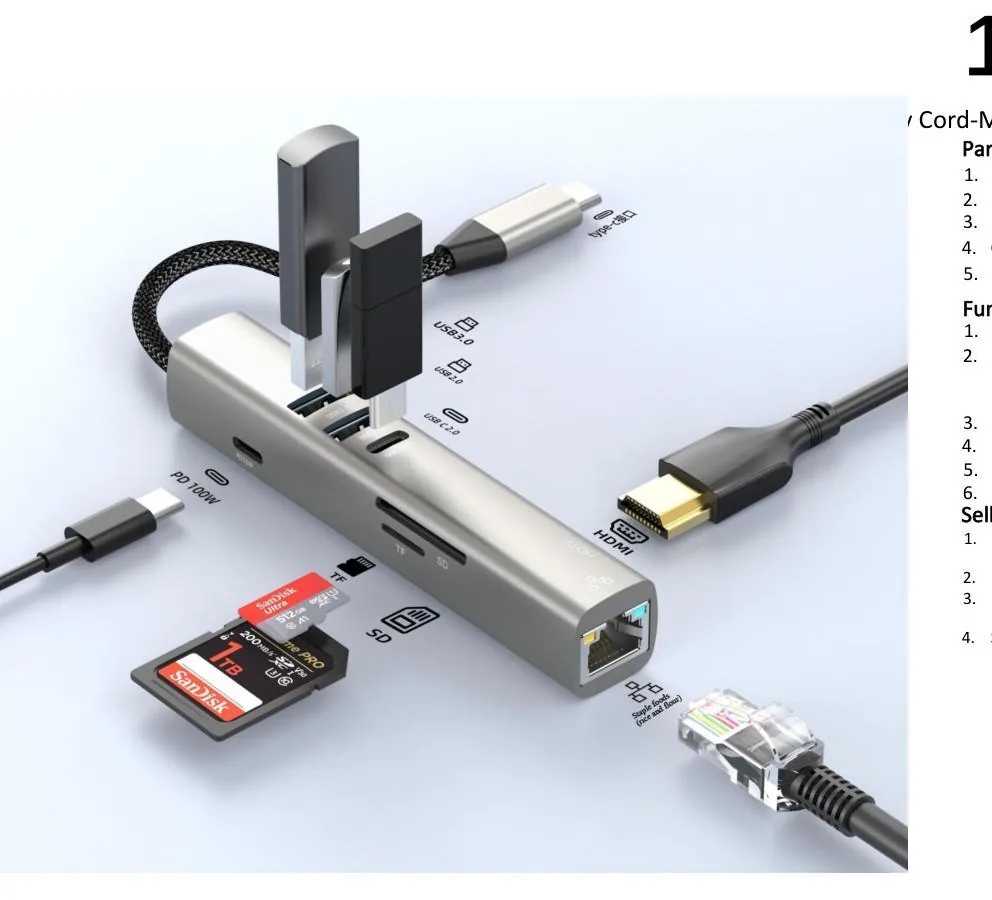 Mini Aluminum Alloy Cord-Management 8-in-1 Dock Station