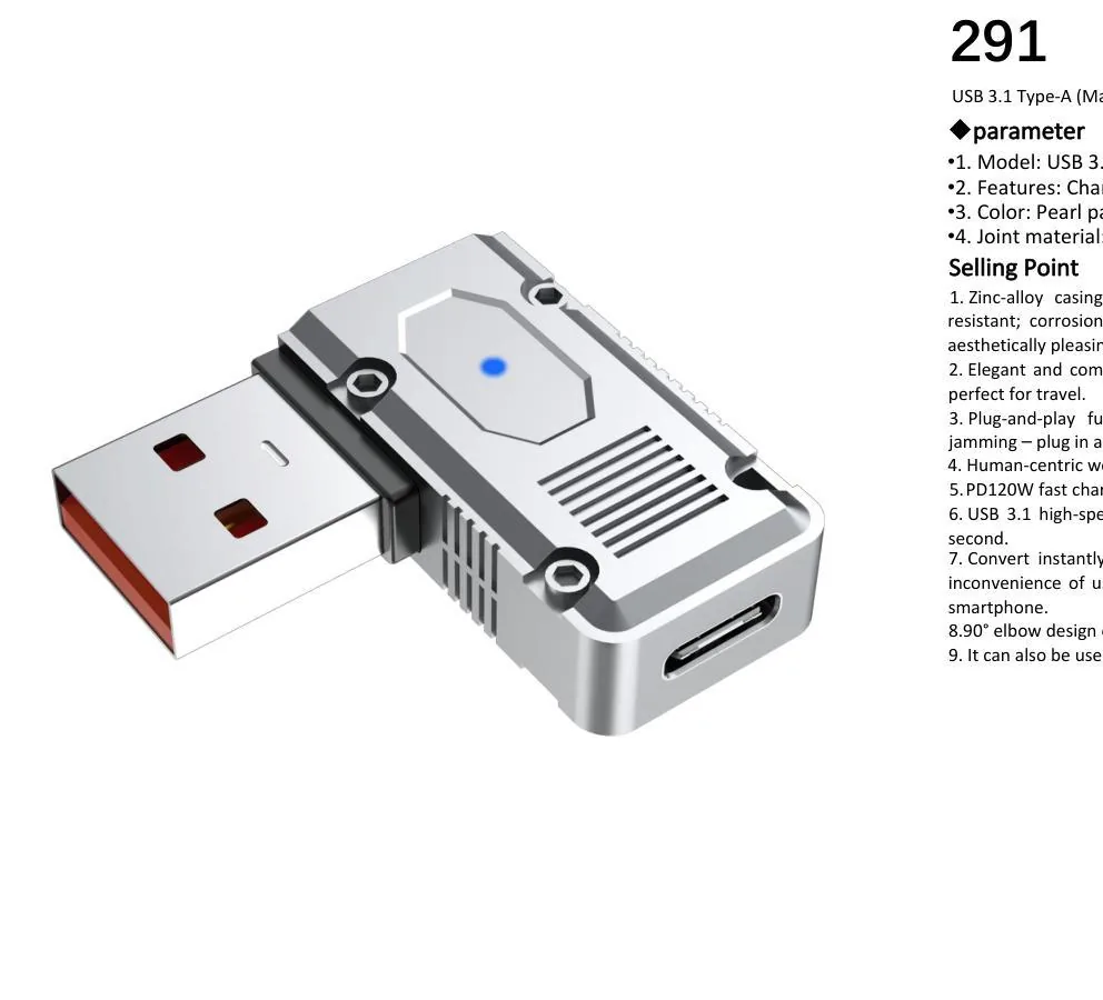 USB 3.1 Type-A (Male) – Bent USB Interface (front Side) – TO